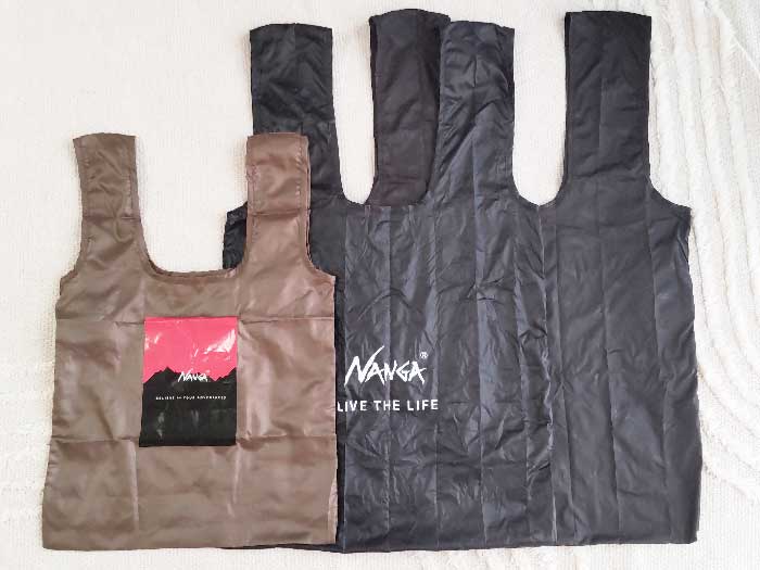 3種類のNANGAナンガの寝袋風ポケッタブルエコバッグを比較